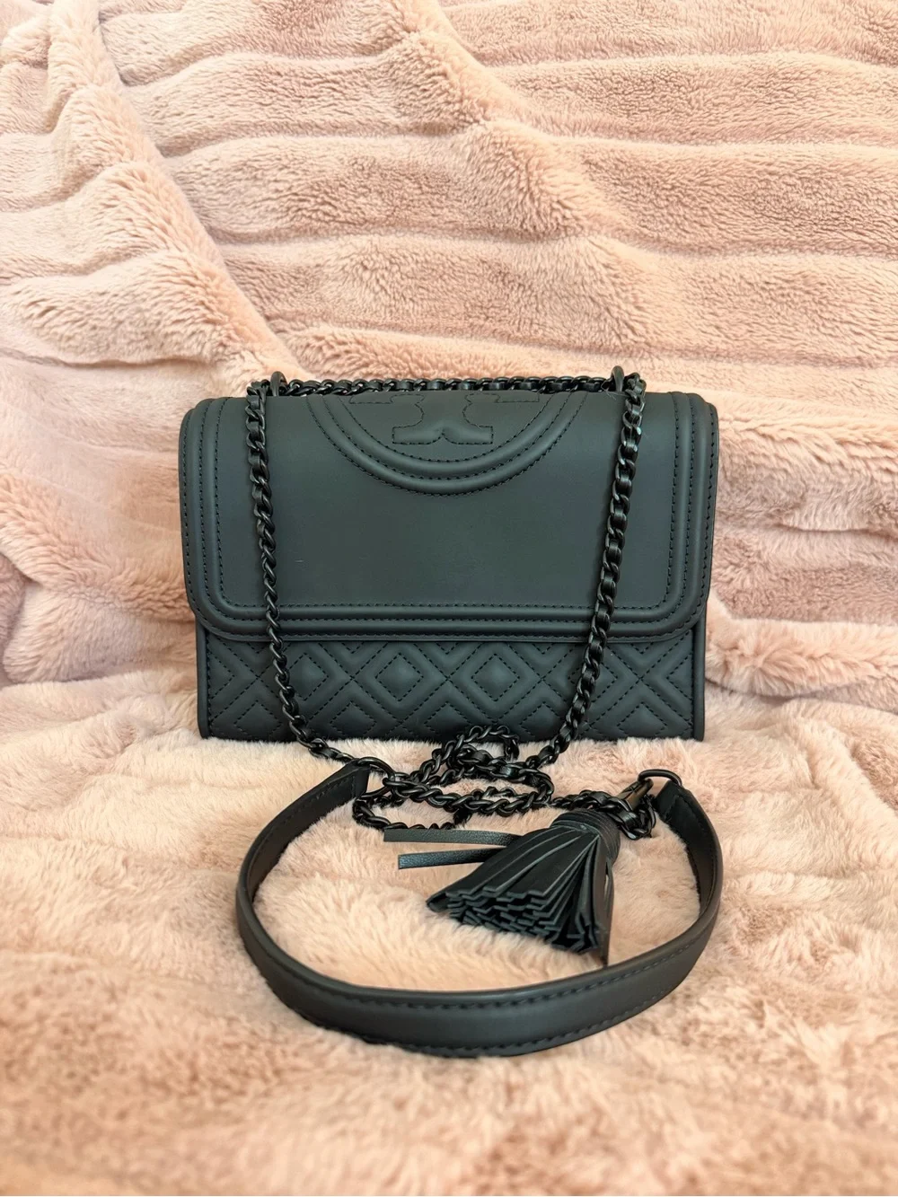 Tory Burch Fleming Convertible Small Leather Shoulder Bag - Matte Black